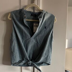Polo by Ralph Lauren Light Blue Chambray Tie-Front Sleeveless Top